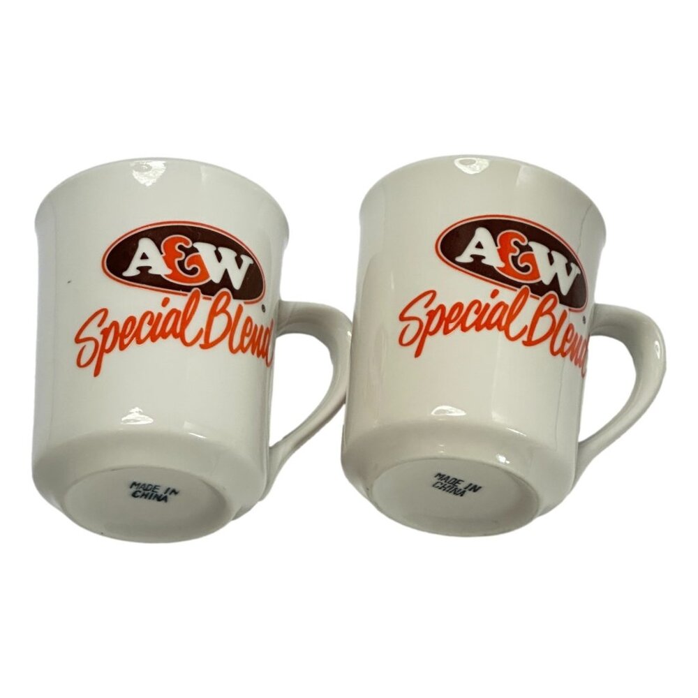 ​Vintage A &‎ W Special Blend Coffee Mugs Lot 2 Ceramic White Orange
